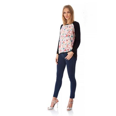 Yumi Black Butterfly and Floral Print Jumper